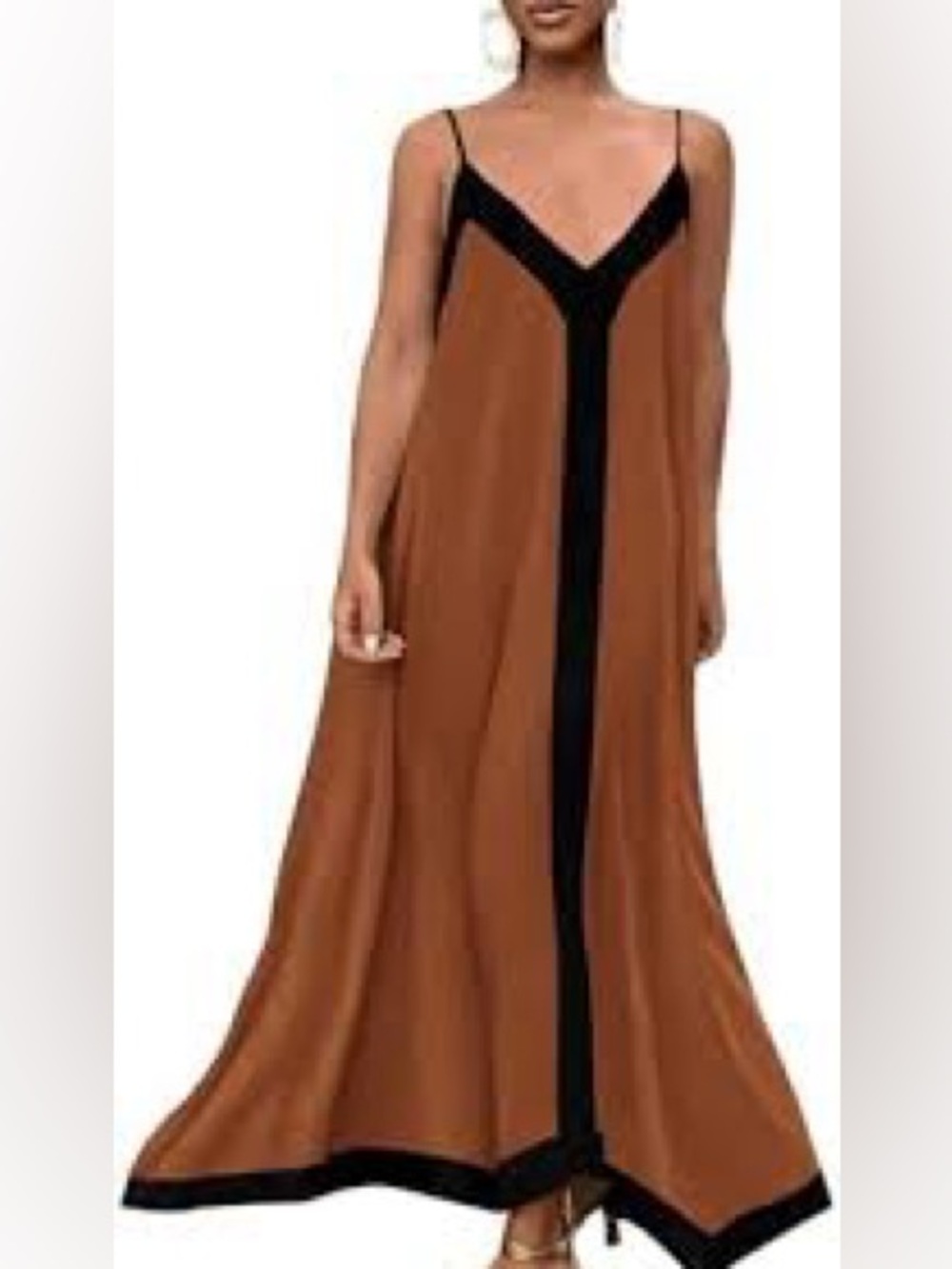 Colorblock Slip Midi Dress Brown Black Minimal Strappy Dress Size M